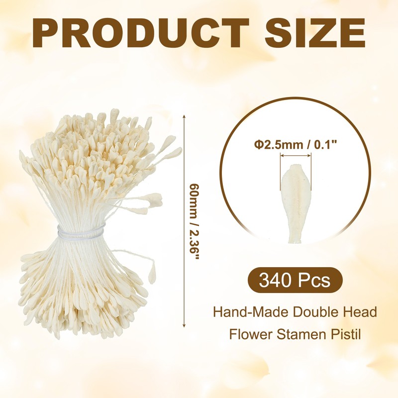 340Pcs 2.5mm Double Heads Flower Stamen Artificial Flower Pistil Cream White gallery