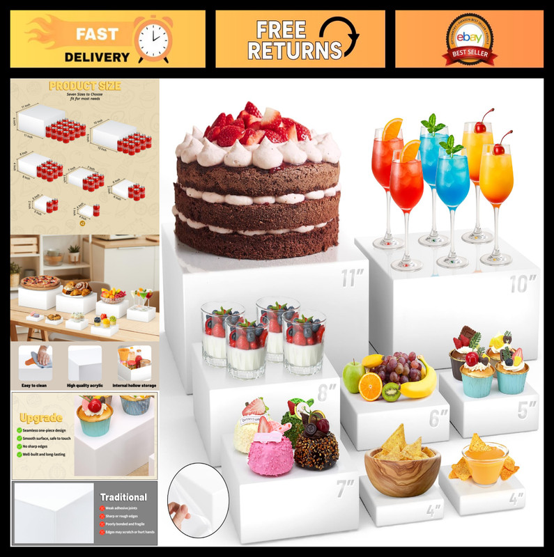 8 Pcs Acrylic Buffet Food Risers – Large Dessert Cupcake Stands for Catering & P