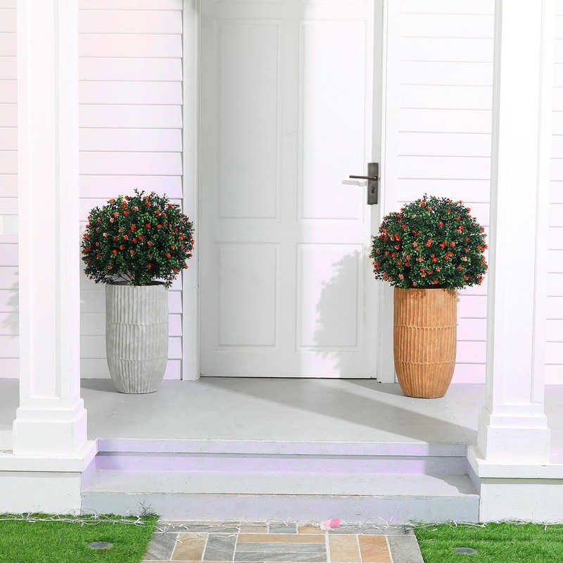 Yunlly Set Of 2 Artificial Boxwood Topiary Ball Tree Fake Bushes Shrubs Outdoor gallery