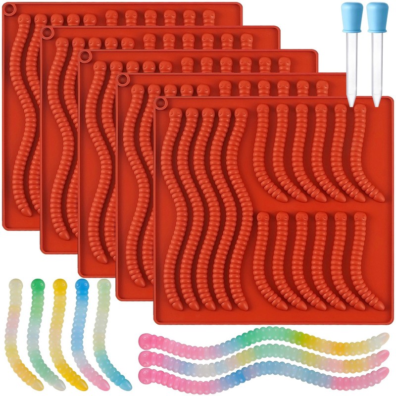 7Pcs Gummy Worm Molds Silicone for Gummies Candy, Worm Gummy Candy Chocolate …