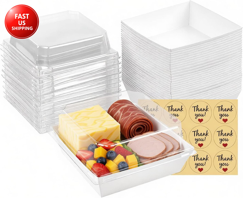 Charcuterie Boxes with Clear Lids, 5.32 X 4.92 X 2.36 Inch Dessert Boxes, Square