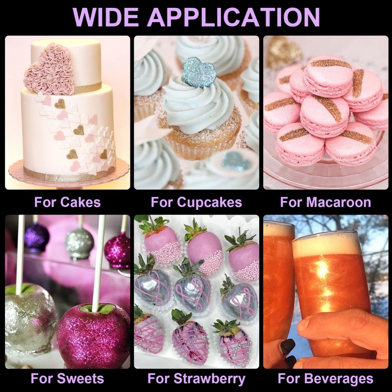Vibrant Edible Glitter Set - 10 Colors Luster Dust for Cake, Drinks, Cookies & M gallery