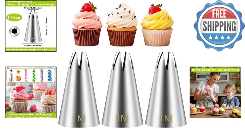 Versatile 3-Piece Cake Decorating Set: Open Star Frosting Tips for All Occasions gallery