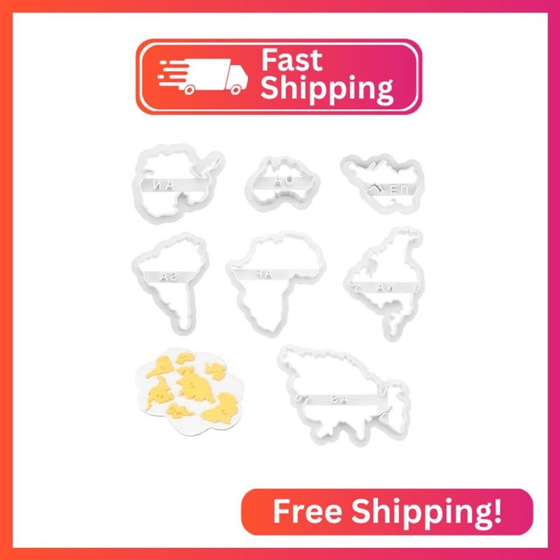 7 PACK World Map Shape Cookie Cutters, Cake Decorating Stencil, Seven Continents