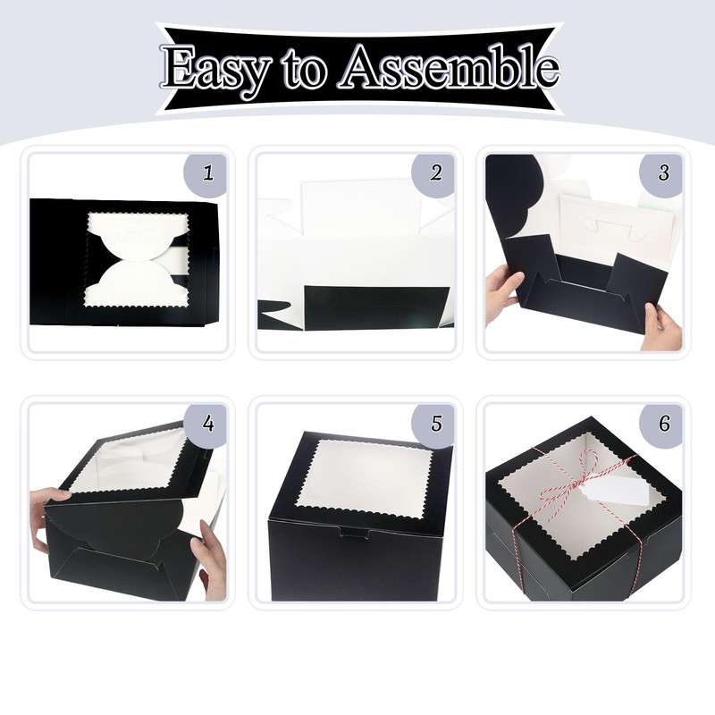 20Pcs Black Cake Boxes with Window 10x10x5 Inches Bakery Container Pastries gallery