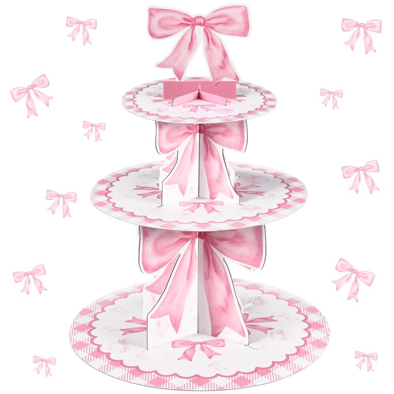 3 Tier Pink Bow Cake Stand Coquette Bow Party Birthday Cake Stand Decorations…