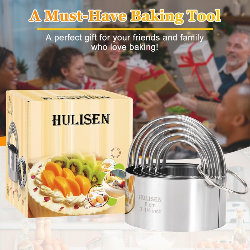 HULISEN Biscuit Cutter Set (5 Pieces/Set), Round Cookies Cutter with Handle, Pro gallery