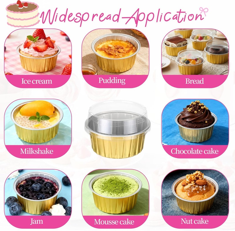 200 Pcs Aluminum Foil Baking Cups with Lids, 5 Oz Disposable Ramekins Mini Cake gallery