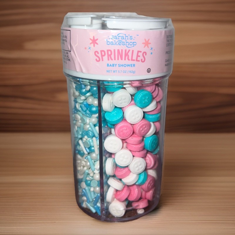 Sarah’s Bakeshop Baby Shower Sprinkles – 4 Varieties In Dispenser Bottle- New