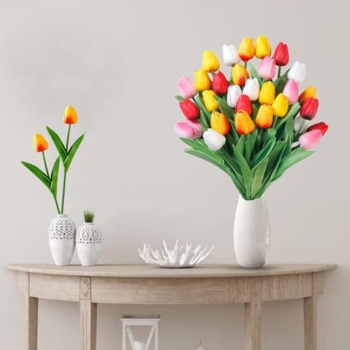 Fake Tulips Artificial Flowers Real Touch PU Faux Flowers Tulip 30 Pcs Mixed 1 gallery