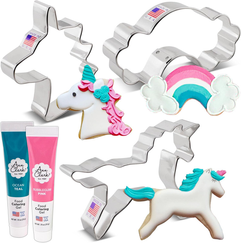 Ann Clark Unicorn Cookie Cutters and Decorating 5-Pc. Set – Made in USA with Hea