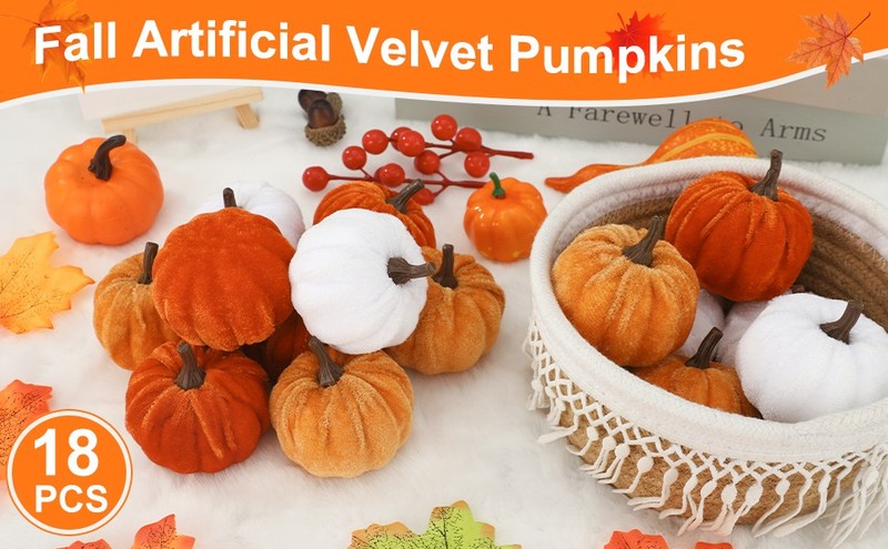 18 Pcs Fall Artificial Veet Pumpkins Fake Fabric Pumpkin Faux Fo gallery