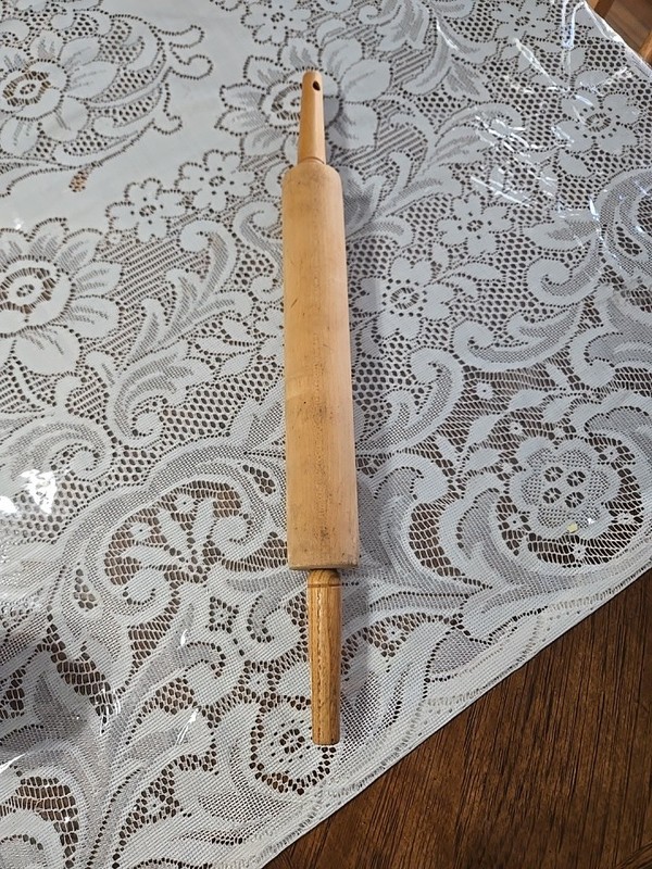 Vintage Wooden Rolling Pin Full Size 17 in 2 inch Barrell Hanging Hole Baking.
