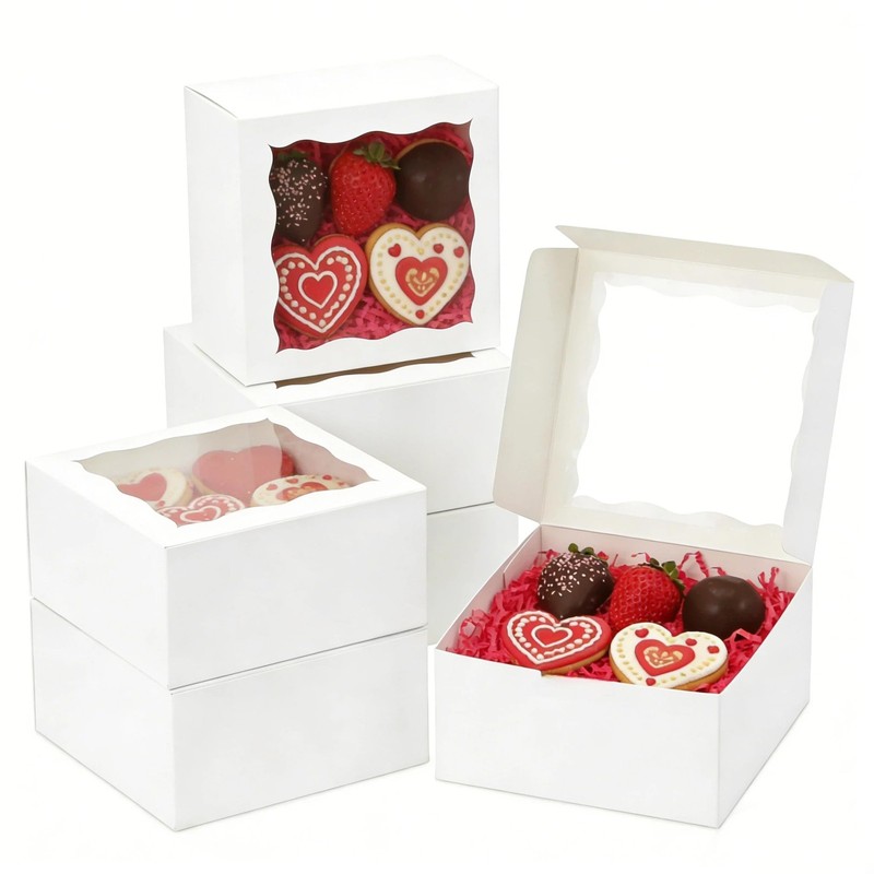 50 PCS White Cookie Bakery Boxes Window Treat Dessert Pastry 5x5x2.5 Inch
