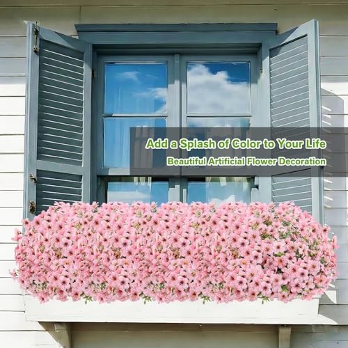 Artificial Flowers Fake Plants for Outdoors Artificial Flowers(13 Pcs) Pink gallery