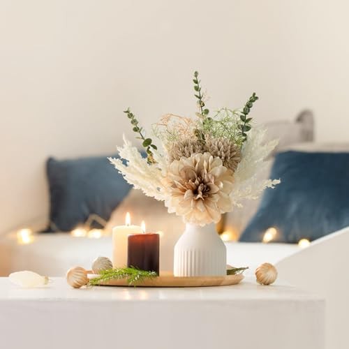 Artificial Flowers in Ceramic Vase 12.5" Centerpieces Coffee Table Small Brown gallery