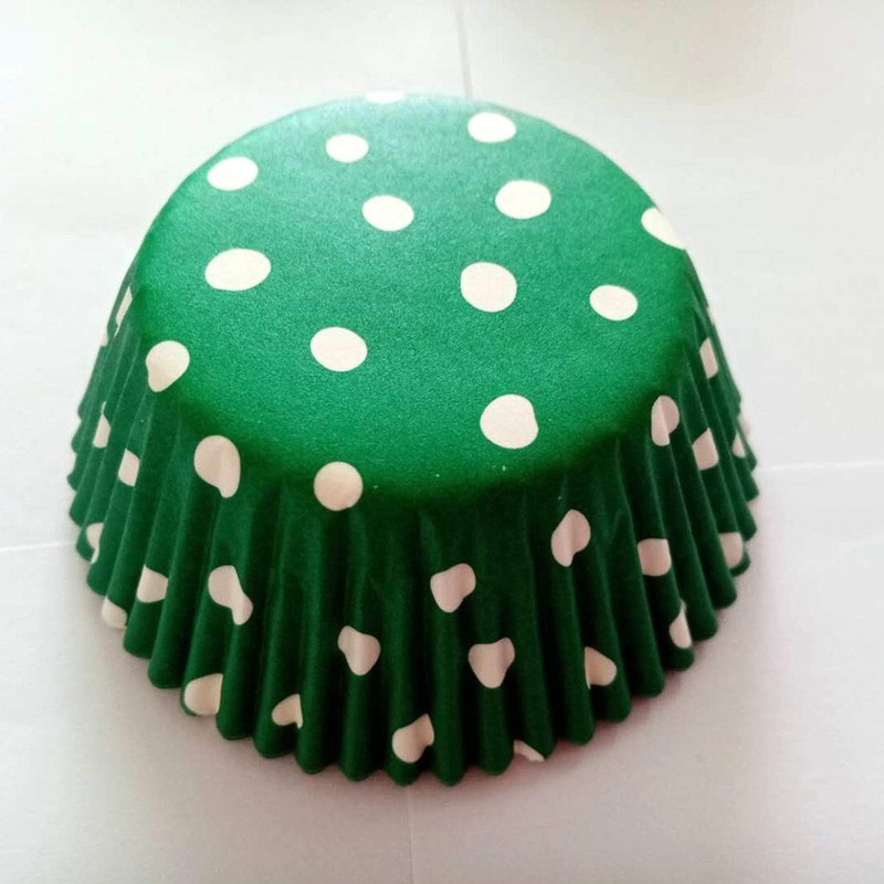 100 PCS Green Polka Dot Paper Muffin Cupcake Liners Baking 2×1.25 Inch