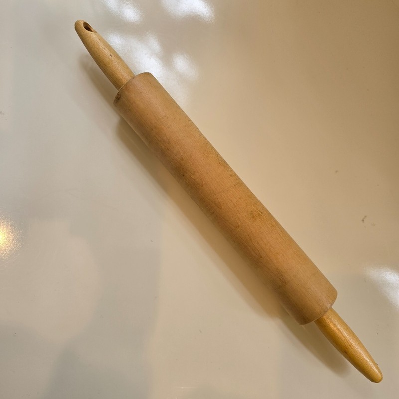 Vintage Hardwood Rolling Pin 17” Hole For Hanging