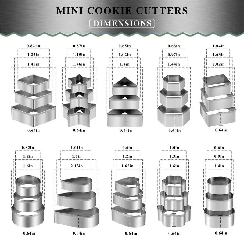 Mini Cookie Cutters Set with Box, 30Pcs Small Stainless Steel Flower Square H... gallery