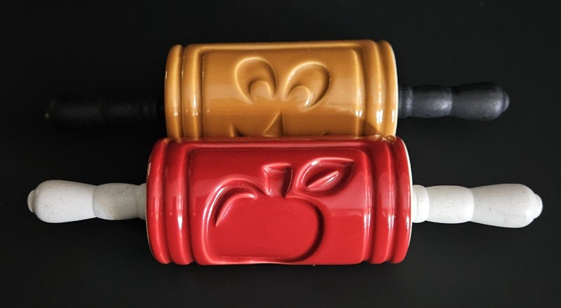 Ceramic Embossed Rolling Pins Pumpkin & Apple Patterns Pastry Cookies Set Of (2) gallery