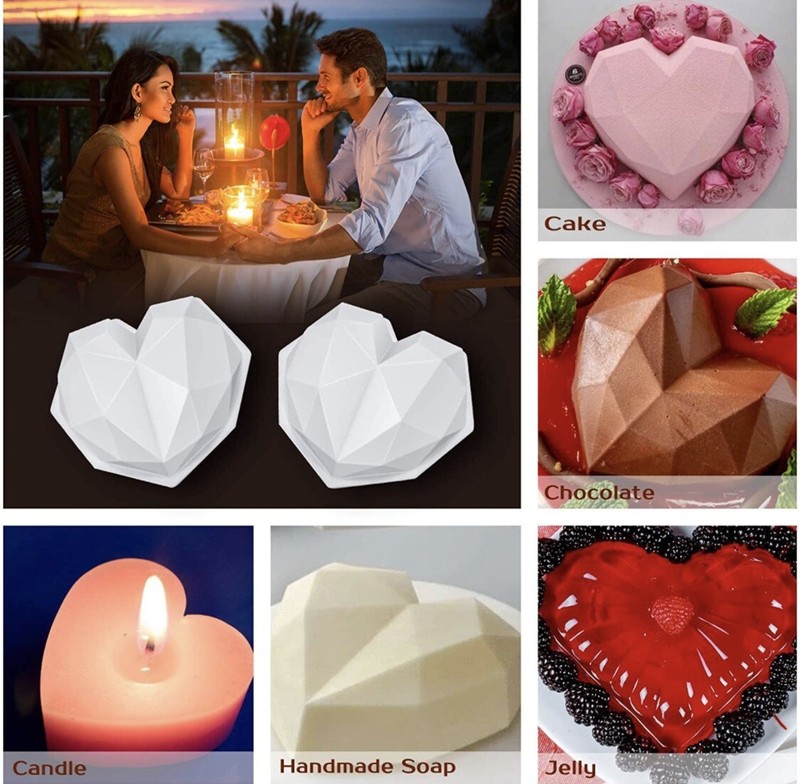 Chocolate Heart Mold Silicone Molds for Baking Diamond Heart Shaped Cake Mold