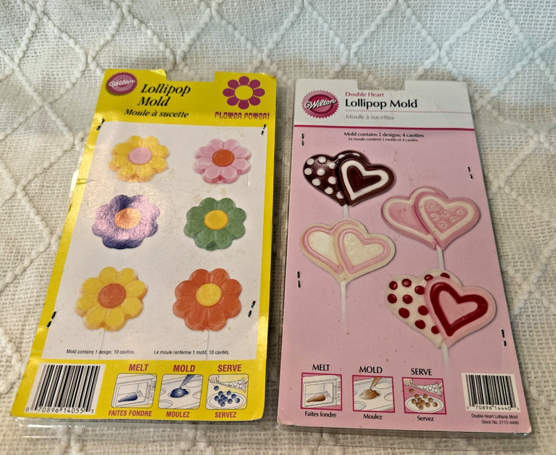 Wilton lollipop molds, "Double Heart" and "Flower Power"