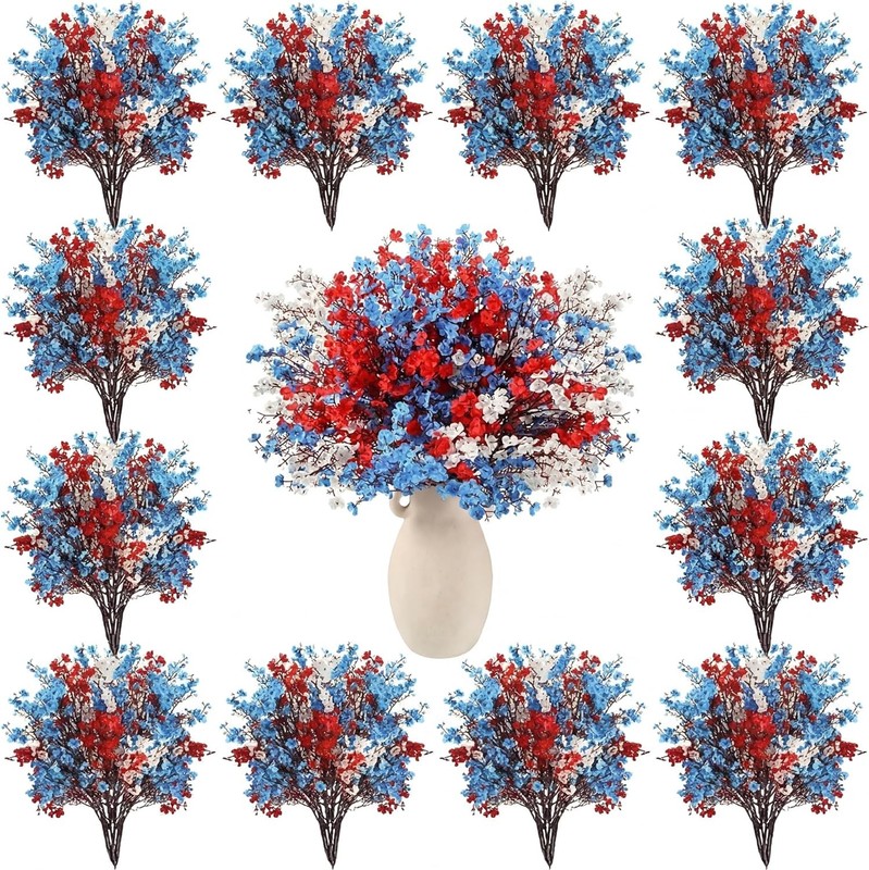 48 Pcs Red Blue White Patriotic Artificial Flowers 4th of July 250th