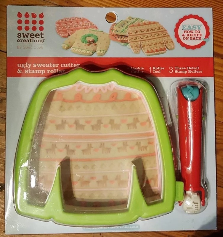 New! Ugly Christmas Cookie Cutter w/ Stamp Roller with 3 Designs