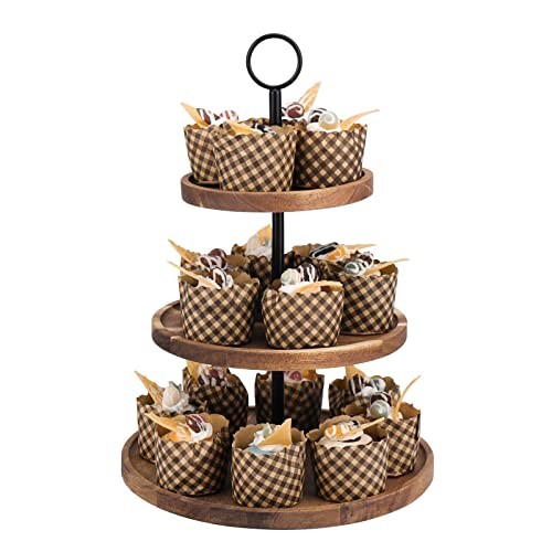 3 Tier Cupcake Stand, Wood Tiered Serving Tray Cupcake Tower, Medium(7”x8“x10") gallery