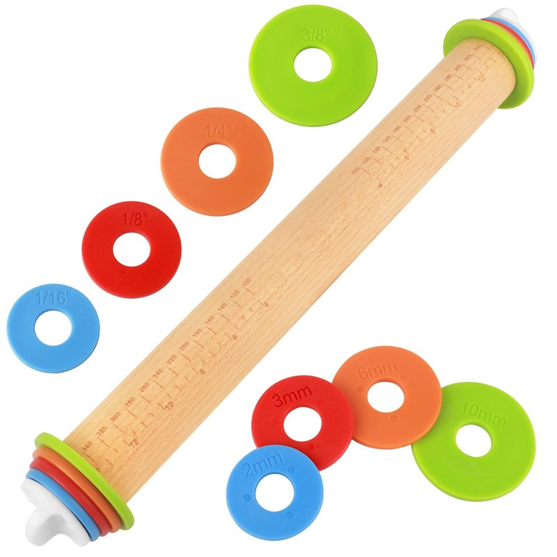 Wood Rolling Pin Thickness Rings Adjustable Dough Roller Cookie Pastry 1 PCS