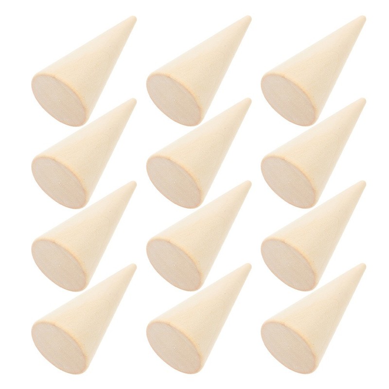 12 Pcs Cone Shaped Wood Craft Wooden for Painting Desk Decoration gallery