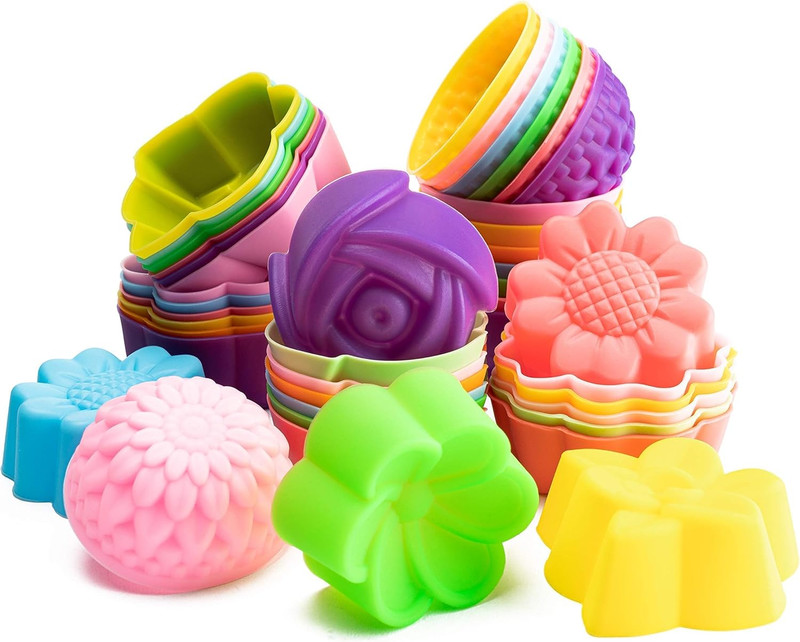 R HORSE 42Pcs Mini Size Silicone Molds, 2 X 0.8 Inch Cupcake Multi Flower Shapes