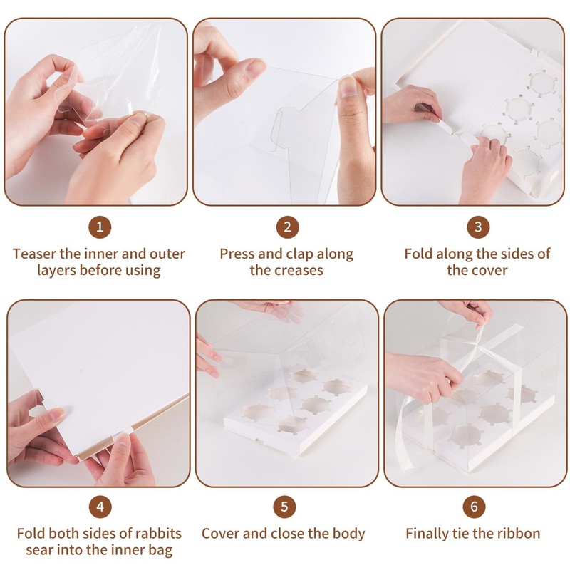 3Pcs Clear Cupcake Boxes,6 Count Cupcake Containers with Gift Ribbon,Plastic ... gallery