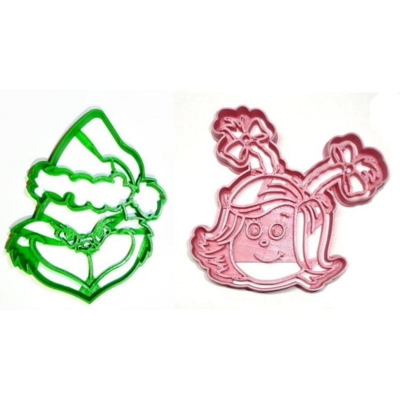 GRINCH AND CINDY LOU WHO THEMED FACES CHRISTMAS SET OF 2 COOKIE CUTTERS PR1627