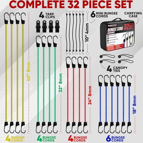 Bungee Cord Assortment, 32pk Pack of 32 Standard (10", 18", 24", 32", 40") gallery