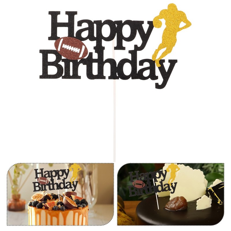 8 Pcs Rugby Cake Decoration Happy Birthday Cupcake Topper Toppers for Cakes gallery