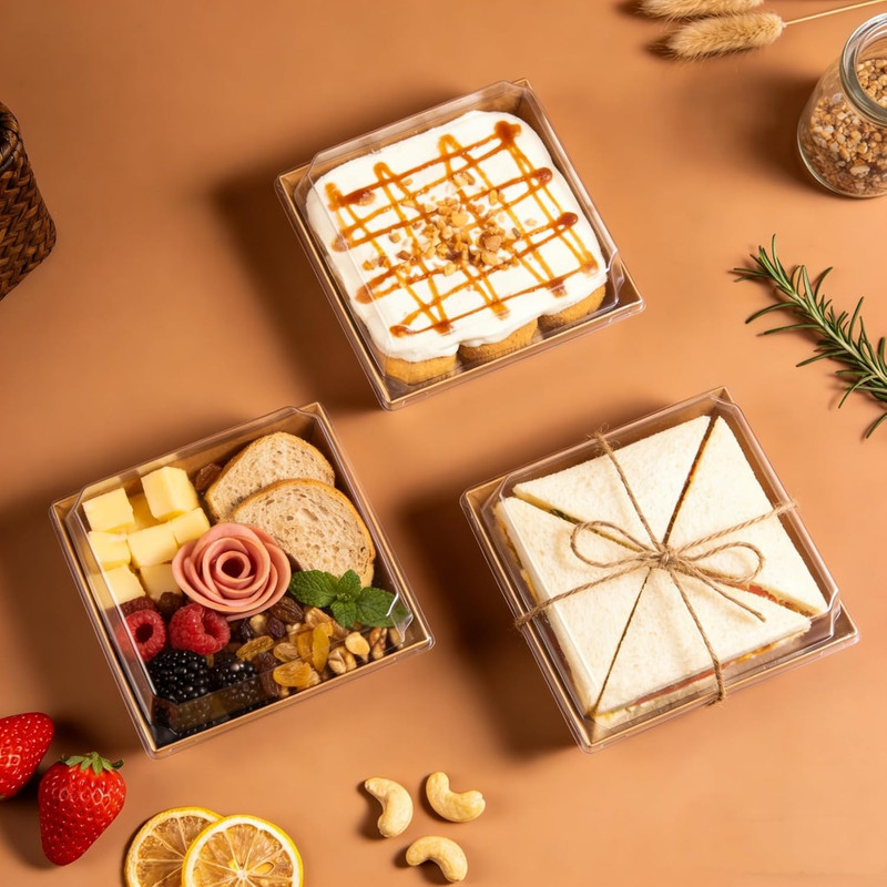 100 Pack Charcuterie Boxes with Clear Lids, Disposable Bakery Dessert Containers gallery