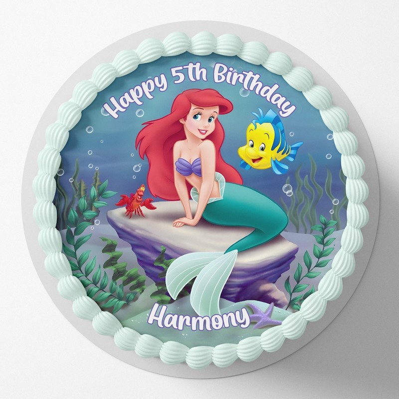 The Little Mermaid Ariel Pre-cut Round Edible Icing Cake Topper