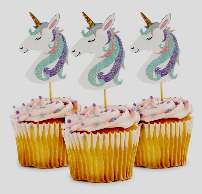 New 24 Unicorn Toppers Food Safe Blue Pink Gold Purple Glitter Bamboo and Paper gallery
