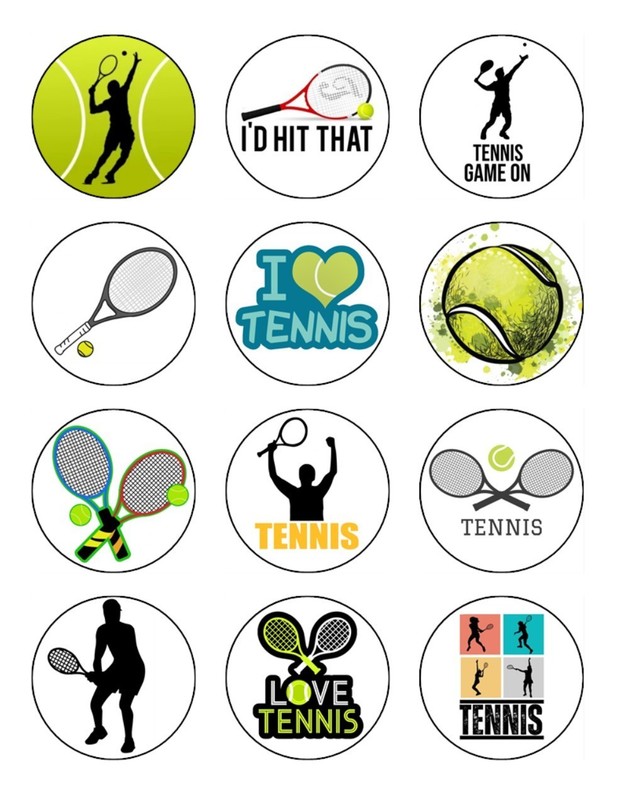 Tennis Theme Edible Cupcake Toppers Tennis Ball Wafer Birthday Cake Decorations gallery