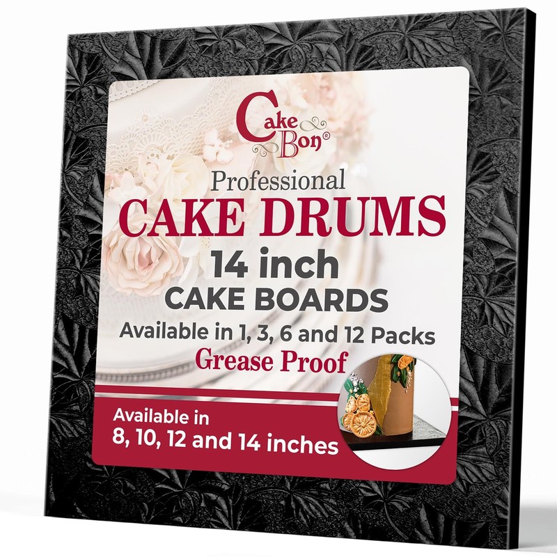 Cake Boards Square Sturdy 1/2 Inch Thick Drums 14 Inch Black 1Pack