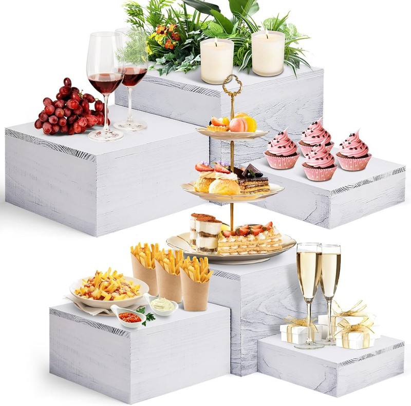 6 Pack Wooden Risers Display Stands Rustic Wood Cake & Cupcake Stands Party gallery