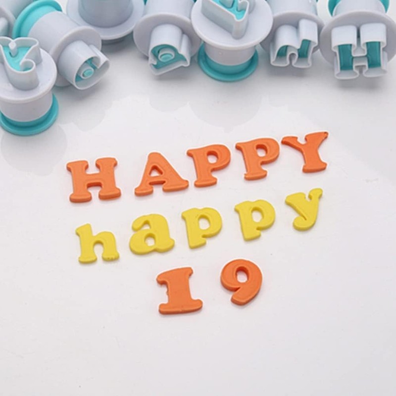 Juego de 62 cortadores de letras y numeros para fondant molde tartas y galletas gallery