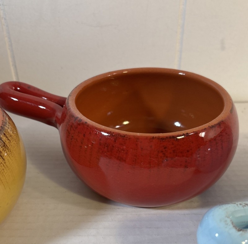 Set Of 3 De Silva Handmade Ceramic Cookware Bowls Blue Red Yellow Italy gallery