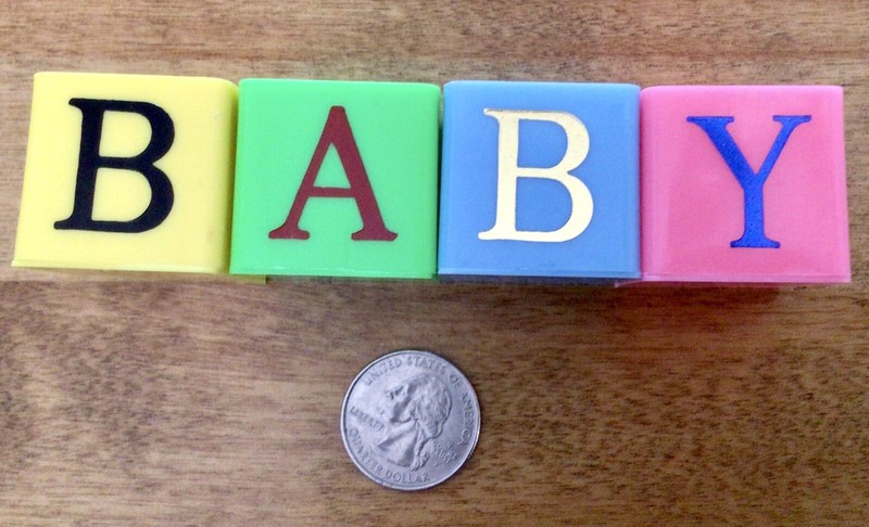 VTG Baby Blocks Cake Topper, Metallic Lettering, Four 1 1/4” Blocks, Hong Kong gallery