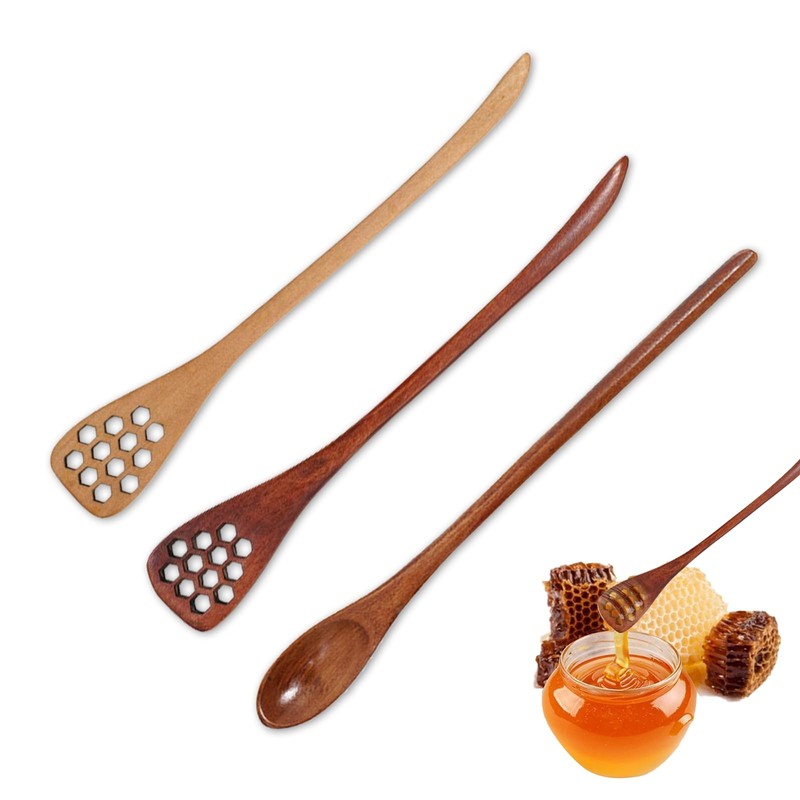 3 Pack Wooden Honey Mixing Stirrer Honey Dipper Sticks Honey Spoon, Wooden Ho...