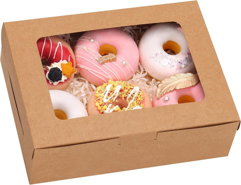 TOMNK 12Pcs 8X6X2.5 Inches Brown Bakery Boxes with Window, Cookie Boxes for Choc