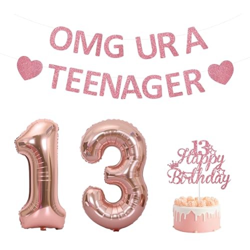 13th Birthday Decorations for girls,Rose Gold Glitter OMG UR A TEENAGER gallery
