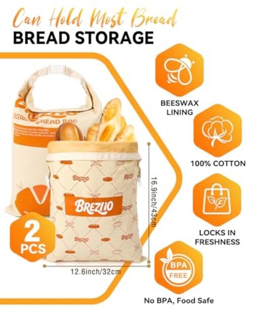 Beeswax Bread Bags Reusable for Homemade Sourdough Bread Bags (2 Pack) Orange-2 gallery