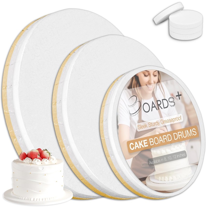 9 Pack 8 10 12 inch Cake Drums White Silver Gold 1/2 Thick Round